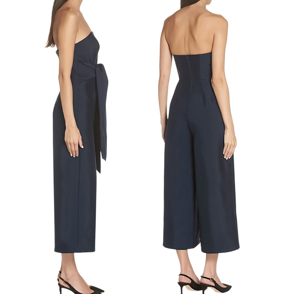 Keepsake the label jumpsuit Navy Blue Strapless Asymmetrical Knot Wide leg (S) - Picture 13 of 14
